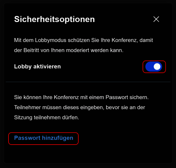 Fenster: Sicherheitsoptionen